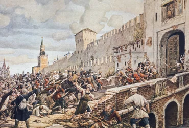 Boerenopstand in Moskou, 1648, de opstand was tegen corrupte belastingheffing (vooral zout), voedseltekorten en devaluatie van valuta die de consumentenprijzen opdreef